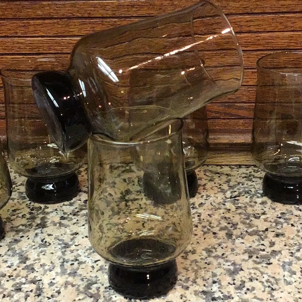 MCM smoky brown drinking glass tumblers set of 6 - Picture 2 of 3
